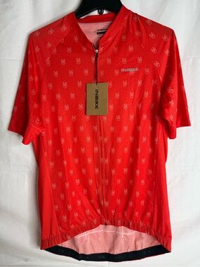 INBIKE Men’s Red Cycling Jersey Short Sleeve Full Zip Pockets Size L